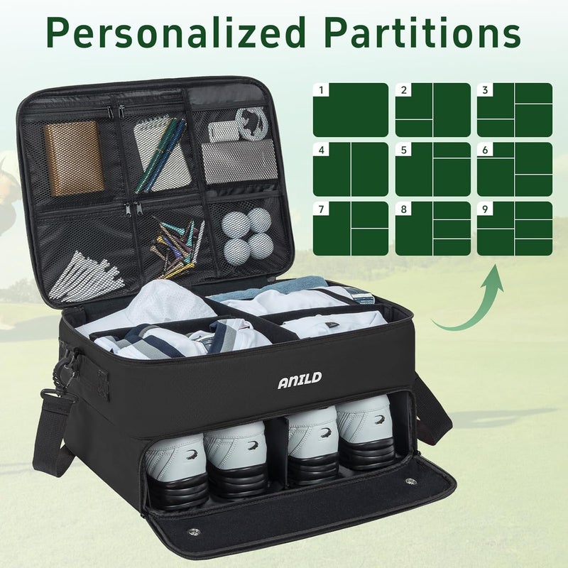 ANILD Golf Trunk Organizer, 2 Layer Golf Storage Case with Separate Ventilated Compartment for 2 Pair Shoes, for Balls, Tees, Clothes, Gloves, Accessories, Golfer Gifts - Image 4